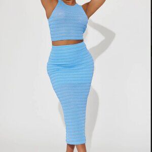 Taking Requests Textured Skirt Set - Blue